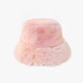 Chic pink faux fur bucket hat with soft plush texture for winter warmth - Pink