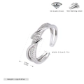 Dettaglio dell'anello in argento S925 con dimensioni e incastonatura delle pietre - Aperto Regolabile / Argento 925 placcato oro bianco
