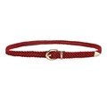 Women's slim woven belt in deep red with a polished gold metal pin buckle and tip - Red / Length 108cm, Width 1.5cm
