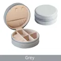 Portable round grey PU leather jewelry organizer box with functional compartments and zipper - Cross-grain / Gray