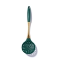 Schiumarola in silicone verde con manico dorato in acciaio inox per cucina - Schiumarola / verde scuro
