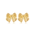 Polished gold bow stud earrings with a glossy mirror finish and 3D ribbon details - YMX05 Bowknot / Gold