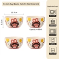 Lot de 4 bols en céramique avec illustration de fille cartoon 490ml pour la famille - Bol Ruyi de 4,5 pouces - Fille en robe rouge (Lot de 4)