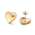 Pendientes de corazón en acero inoxidable dorado con un pequeño detalle calado - Pendientes de botón huecos en forma de corazón (KE57389-Z) / Dorado