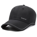 Lightweight black breathable baseball cap with silver SPORTS logo and reflective trim - Black