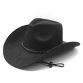 Dettaglio cappello da cowboy nero in finta pelle con borchie e cordino antivento - M (56-58cm) / Nero