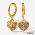 Elegant gold-plated hoop earrings featuring a heart pendant encrusted with sparkling crystals - Gold With White Zircon (KDE1207)
