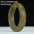 Brazalete ovalado de sándalo verde artesanal con veta de madera natural para mujer - 62mm / Brazalete Guifei / 12mm / Sándalo verde con dibujos