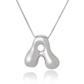 Macro shot of silver letter A bubble pendant necklace with polished mirror surface - Letter A
