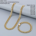 Golden 7.5mm curb chain jewelry set featuring a polished necklace and bracelet for men - Bracelet 20CM / 7.5MM / Standard 1-1 Gold Color