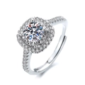 Elegant halo moissanite ring with adjustable silver band and brilliant cut center stone - Round Halo Setting Style (KL-03)