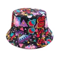 Retro 90s disco print bucket hat with neon graffiti patterns for outdoor sun protection - M(56-58cm) / Multicolor Retro Print (90S)