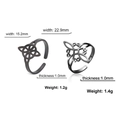 Witch knot and Celtic knot open ring set in black metal finish with product dimensions - Style D 2 Rings / Black