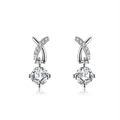 S925 sterling silver hoop earrings with X-shaped crossover design and round zircon stones - Silver X-Cross Round Style (APE13)