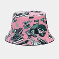 Close-up of pink bucket hat with vibrant graffiti prints and durable canvas texture - M / 14# Pink Graffiti Print