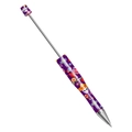 Purple DIY beadable pen with Mexican Day of the Dead sugar skull and floral pattern - Skull Theme No.2 (131)