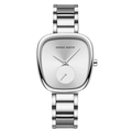 Hannah Martin silberne Edelstahl Quarzarmbanduhr mit Tonneau Gehäuse und Milanaise Armband - Silber Zifferblatt Gliederband
