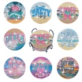 DIY Diamond Painting Coasters Set of 8 with Summer Beach Themes and Metal Holder - Beach Style Text Style