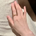 Adjustable gold butterfly ring with colorful enamel beads shown on a finger - Colorful Bead Gold