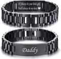 Bracciale a cinturino nero in acciaio inossidabile per padre e figlia con incisione - Larghezza 15mm (Edizione Larga) / Nero (Con testo tema papà)