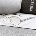 Occhiali ovali argento con strass a forma di cuore sulle stanghette in metallo - Montatura Argento Lente Specchiata Bianca