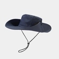 Detail of navy wide brim fishing hat featuring ripstop fabric and breathable side mesh - One Size / Navy Blue