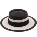 Sombrero boater para mujer en contraste blanco y negro con ala ancha para playa y verano - M (56-58cm) / Estilo de Empalme Blanco y Negro (1)