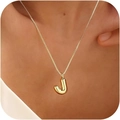 Polished 18k gold plated letter J pendant necklace on a delicate link chain for women - Gold J