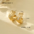 French vintage gold pleated titanium steel earrings with zircon stone for women - 18K Gold / Gold