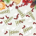 Close-up of HoHoHo letters, candy canes, and Santa beard confetti on white plush - Candy Cane Beard + Glitter Hohoho Confetti