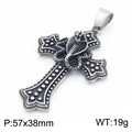 Gothic silver-toned stainless steel cross pendant with detailed cobra snake design - Cobra Wrapped Cross Pendant (KP130922-MZOZ)