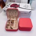 Portable rose red PU leather jewelry box with zipper closure and internal storage - Zipper Style / Rose Red