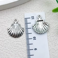 Set of two silver scallop shell charms with size ruler for DIY jewelry making - 1Pc Shell 18x15x3mm