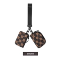 Macro view of two mini nylon wrist pouches with brown clover pattern on wide black strap - Four-leaf Clover Pattern