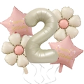 Close-up of beige number 2 balloon with daisy and pink happy birthday stars - Daisy Number Set 2