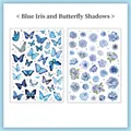 Wasserfestes PVC-Sticker-Set mit 2 Bögen mit blauen Schmetterlings- und Blumenmotiven - Blauer Schmetterlingsschatten