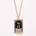 Gold plated Knight of Cups tarot card necklace with black enamel and zircon inlay - Knight of Cups