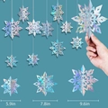 Set of 3D iridescent snowflake decorations in 5.9, 7.8, and 9.6 inch sizes for parties - Iridescent 3D Snowflakes 6-Piece Set