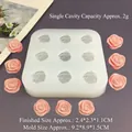 Detail view of 9-cavity rose silicone mold with size specs for DIY cake resin crafting - 9 Cavities Rose 2.3CM / Translucent
