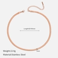 Flat rose gold snake chain necklace with dimensions and stainless steel material details - Rose Gold-5mm-42+8cm