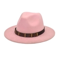 Pink wide brim fedora hat detail featuring leather belt with metallic ornaments - M (56-58cm) / Pink