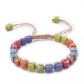 Detail of colorful bohemian square emperor stone beads on a woven adjustable bracelet - Red Blue Green Orange Multi-color Style (Style-2)