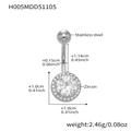 Stainless steel belly button ring featuring a round zircon stud with small crystal accents - H005-Round / 1.55x11.4mm / Steel