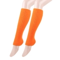 Vibrant orange ribbed knit leg warmers for women in a long slouchy style - Orange