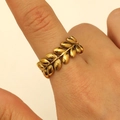 Irregular golden leaf open ring in stainless steel for women with a polished finish - Single Leaf (5051) / Gold