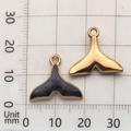 Golden and blue enamel mermaid tail pendant charms for DIY jewelry making shown on ruler - Black Ocean Mermaid Tail (9916)