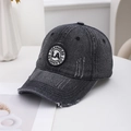 Berretto da baseball in denim lavato grigio scuro con ricamo Los Angeles e bordi sfrangiati - Regolabile / Nero