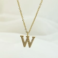 Elegant gold titanium steel necklace with a micro-paved zircon letter W pendant - Letter W / Gold