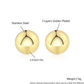 Polished golden stainless steel sphere earrings with triple-layered gold plating - Large Smooth Surface EJ01-4