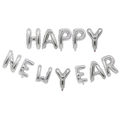 Silberne Folienballons HAPPY NEW YEAR für eine elegante Neujahrs-Partydekoration - Schlankes Silber Happy New Year